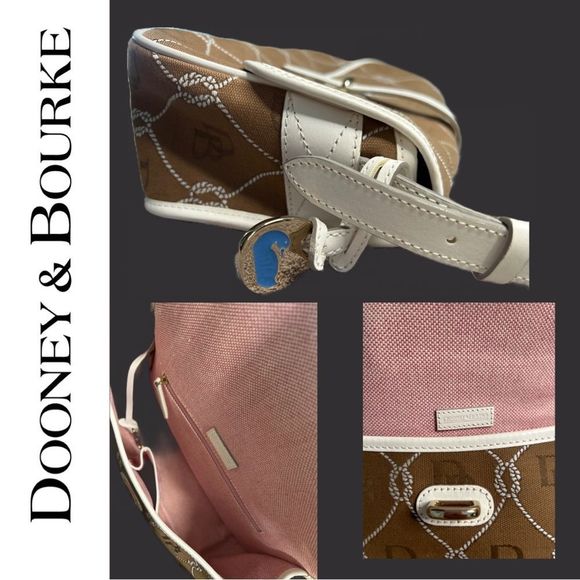 Dooney & Bourke Large Tan and White Flap Handbag - Picture 3 of 3